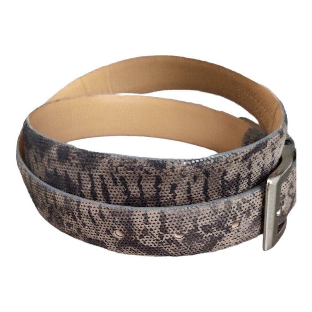 Leather Belt Python Print Tan/Beige Black Size M Leather Thin Belt Animal Print - Picture 2 of 8